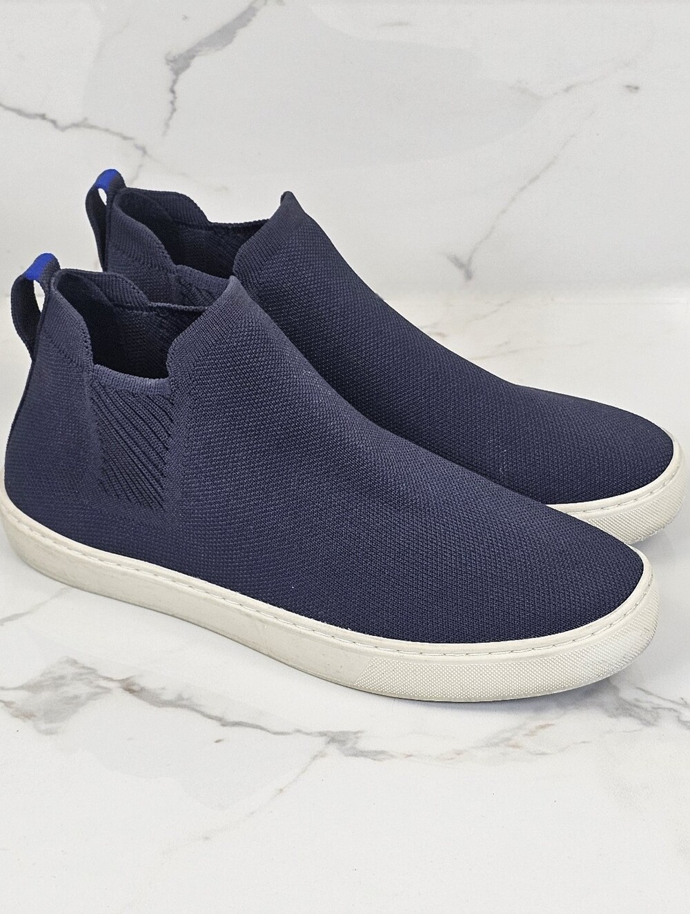 Rothy’s The Chelsea Navy Blue Knit Slip-On Booties Shoes - Women's Size 10.5